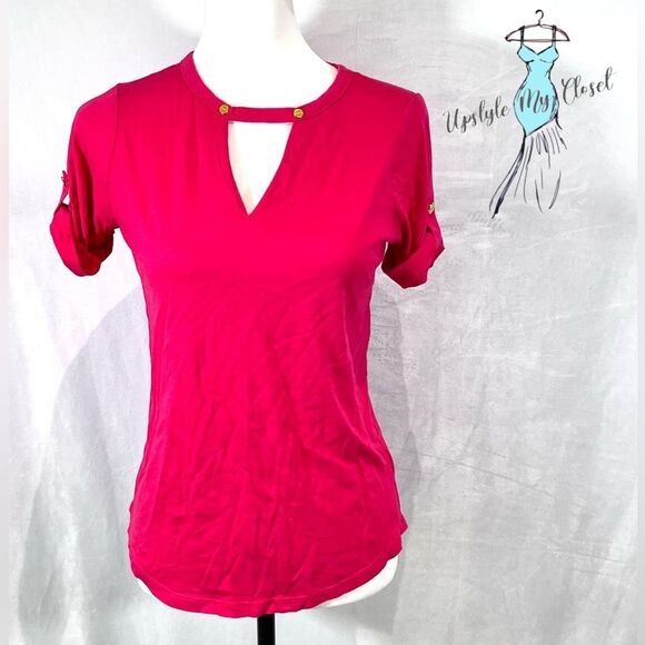 Michael Kors keyhole vneck bright pink top size small - Picture 1 of 6